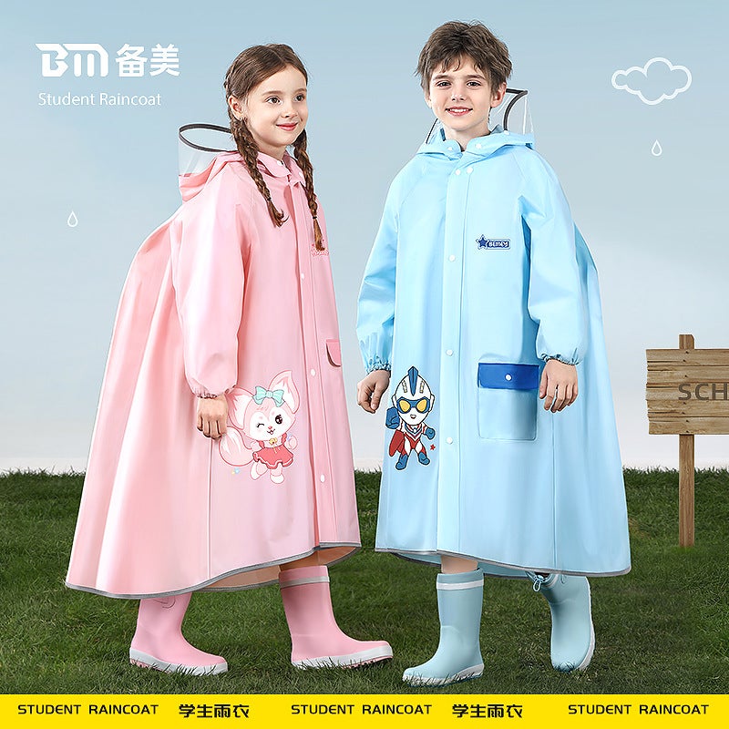 Bei Mei Eva High Neck Protective Pink Fox Purple Rabbit Blue Ott Superman Dinosaur Children'S Raincoat - Image 2